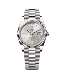 Rolex  Day-Date President 40mm White Gold Silver Diamond Baguette Dial - 228239