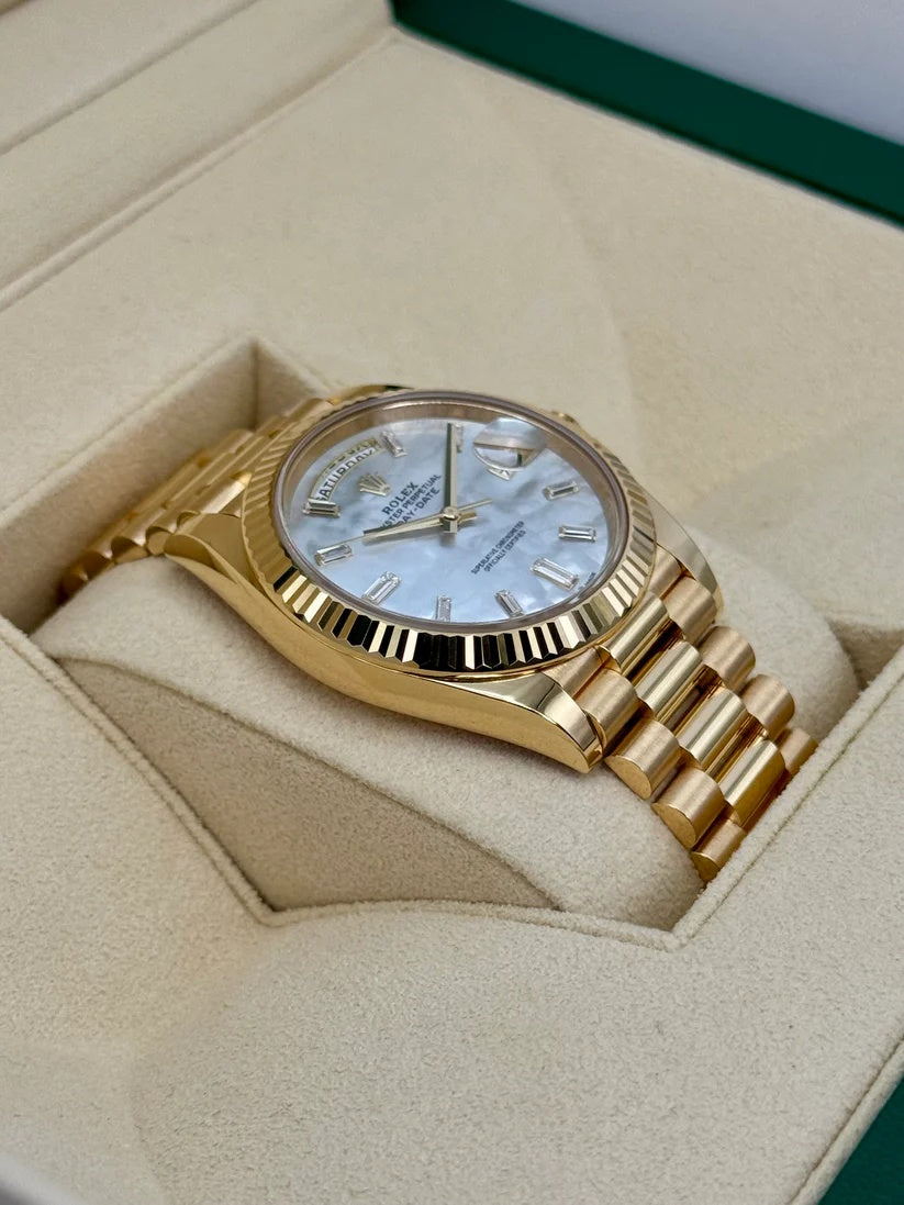 Rolex Day-Date 40mm Yellow Gold President Mother of Pearl Diamond Baguette Dial - 228238 - Image 3