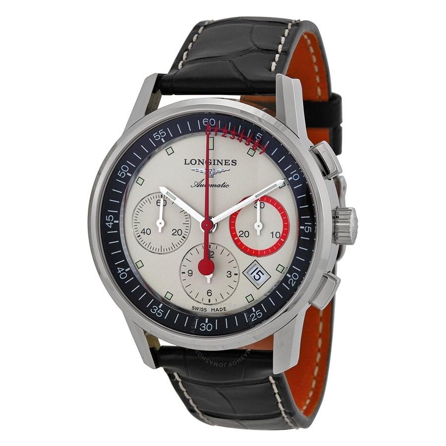 Longines Men's L47544724 Heritage Column Wheel Chronograph Automatic Black Leather Watch