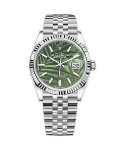 Rolex  Datejust 36mm 126234 Olive Green Palm Motif Dial Jubilee Stainless Steel Watch