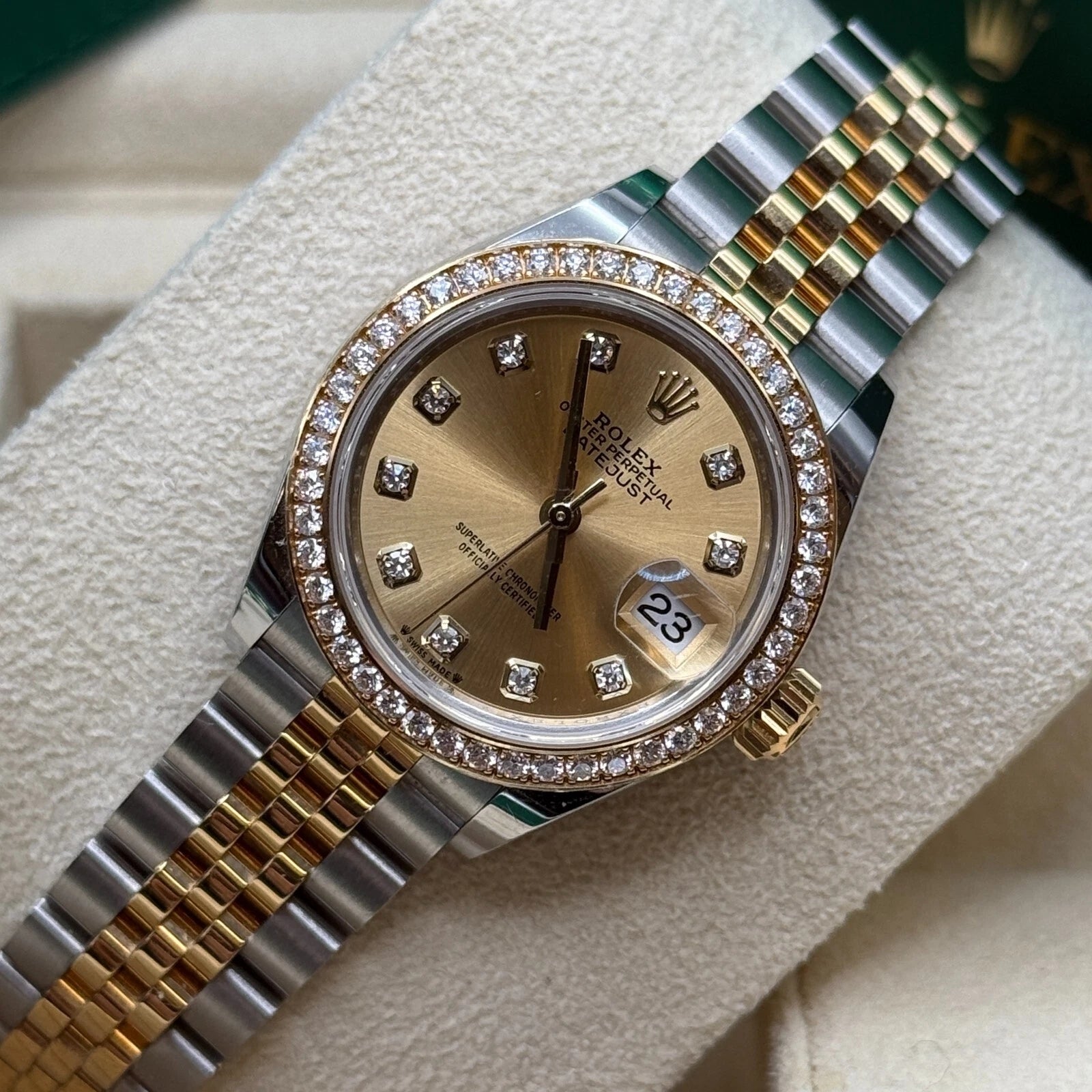 Rolex Lady-Datejust 28mm 279383RBR Champagne Diamond Dial Yellow Rolesor Oyster Bracelet - Image 9