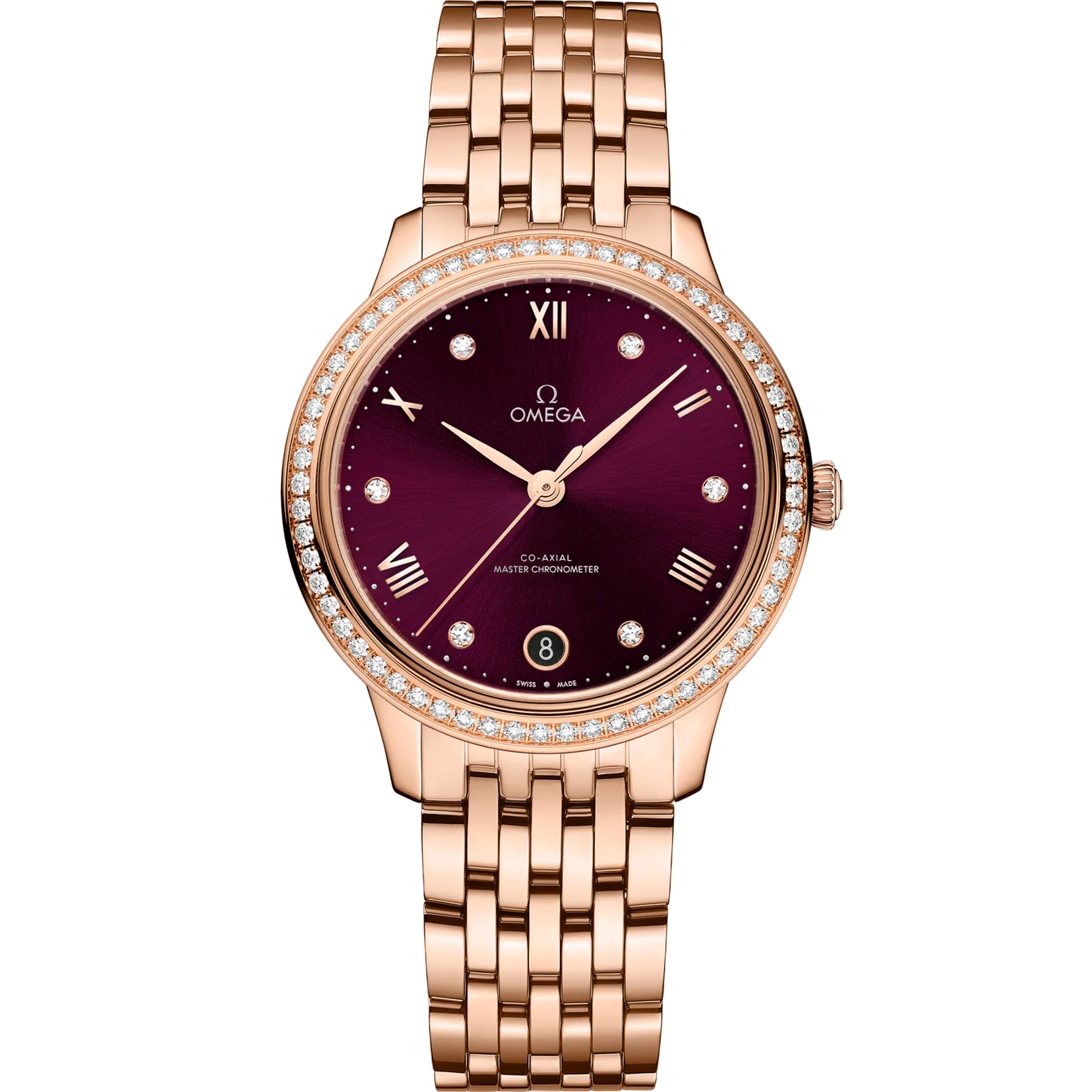 Omega De Ville Prestige 34mm Red Dial with Diamonds Sedna�?18k Rose Gold Bracelet 434.55.34.20.61.001
