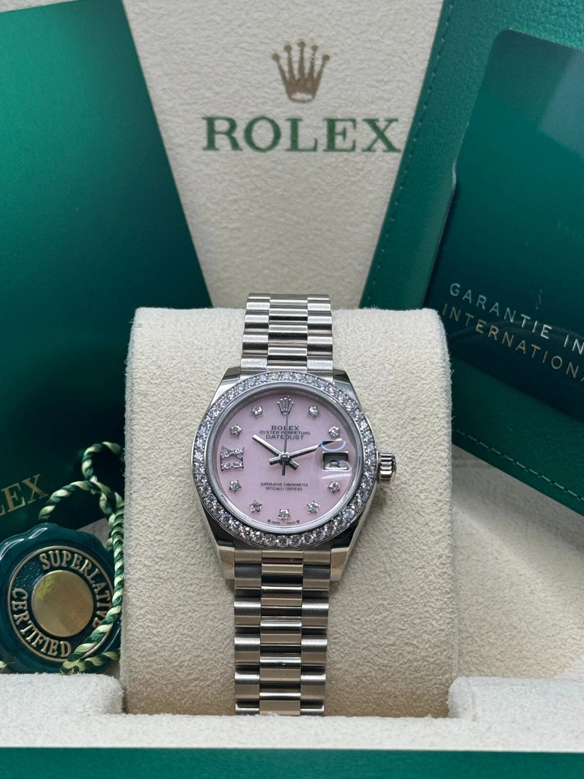 Rolex Lady-Datejust 28mm 279139RBR Pink Opal Diamond Dial and Diamond Bezel White Gold Bracelet - Image 3