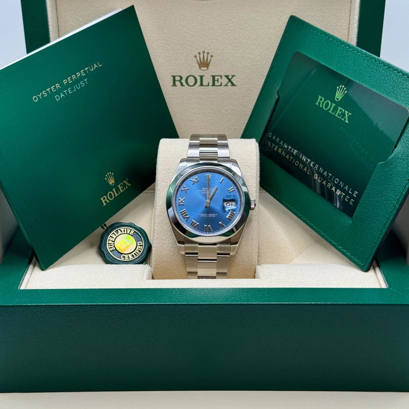 Rolex Datejust 41mm 126300 Blue Roman Oyster Stainless Steel Watch - Image 9