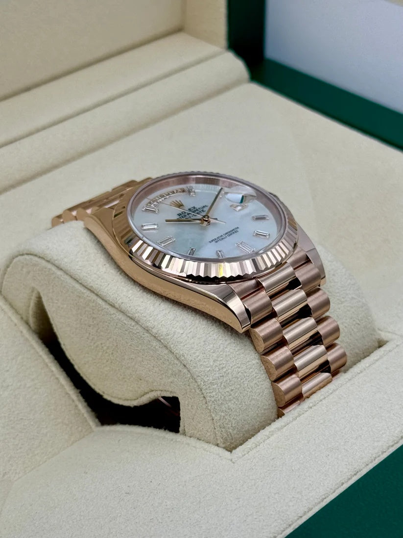 Rolex Day-Date President 40mm Everose Gold Mother of Pearl Diamond Baguette Dial - 228235 - Image 4