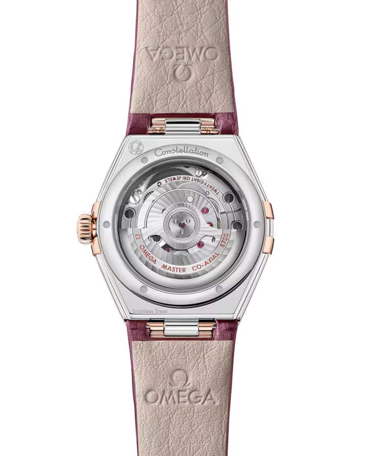 Omega Constellation 29mm Steel And Sedna Gold Case Diamond Bezel PVD Canopus Gold Silver Dial Burgundy Leather Strap 131.28.29.20.52.001 - Image 2
