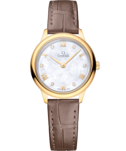 Omega De Ville Prestige 27.5 mm White Dial with Diamonds 18k Yellow Gold Strap 434.53.28.60.55.002