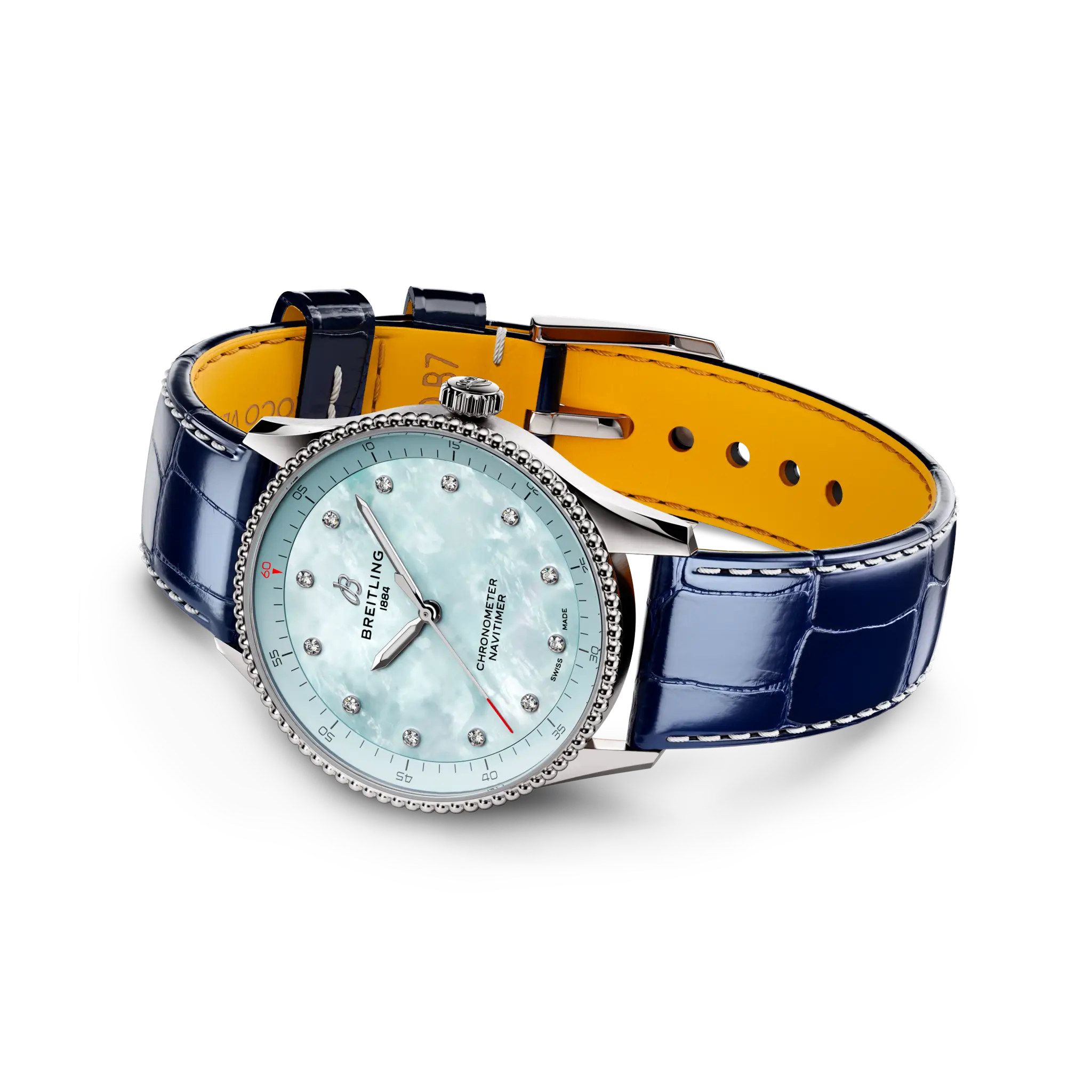 Breitling Navitimer 32mm Ladies Watch Blue Mother Of Pearl Alligator A77320171C1P1 - Image 3