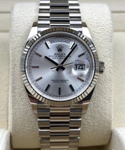 Alternative view of Rolex  Day-Date President 40mm White Gold Silver Diamond Baguette Dial - 228239