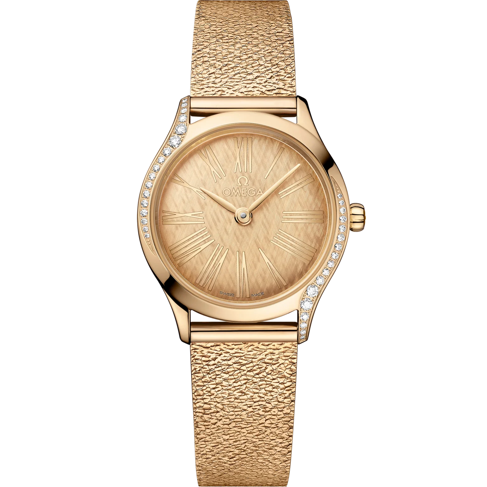 Omega De Ville Mini Trésor 26mm Yellow Dial with Diamonds Moonshine�?18k Rose Gold Bracelet 428.55.26.60.99.001
