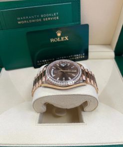 Alternative view of Rolex  Day-Date 40mm Chocolate Baguette Diamond Dial Diamond Bezel Dial Watch 228345RBR