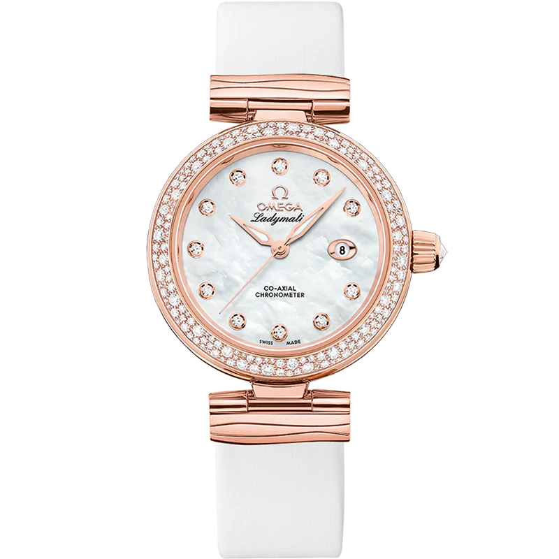 Omega De Ville Ladymatic 34mm White Dial with Diamonds Sedna�?18k Rose Gold Strap 425.67.34.20.55.008