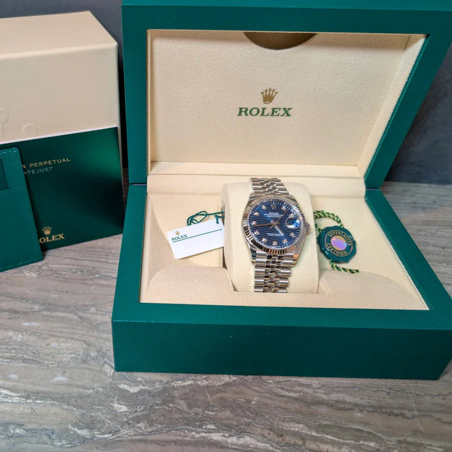 Rolex Datejust 36mm 126234 Blue Fluted Motif Diamond Dial Jubilee Bracelet Watch - Image 10