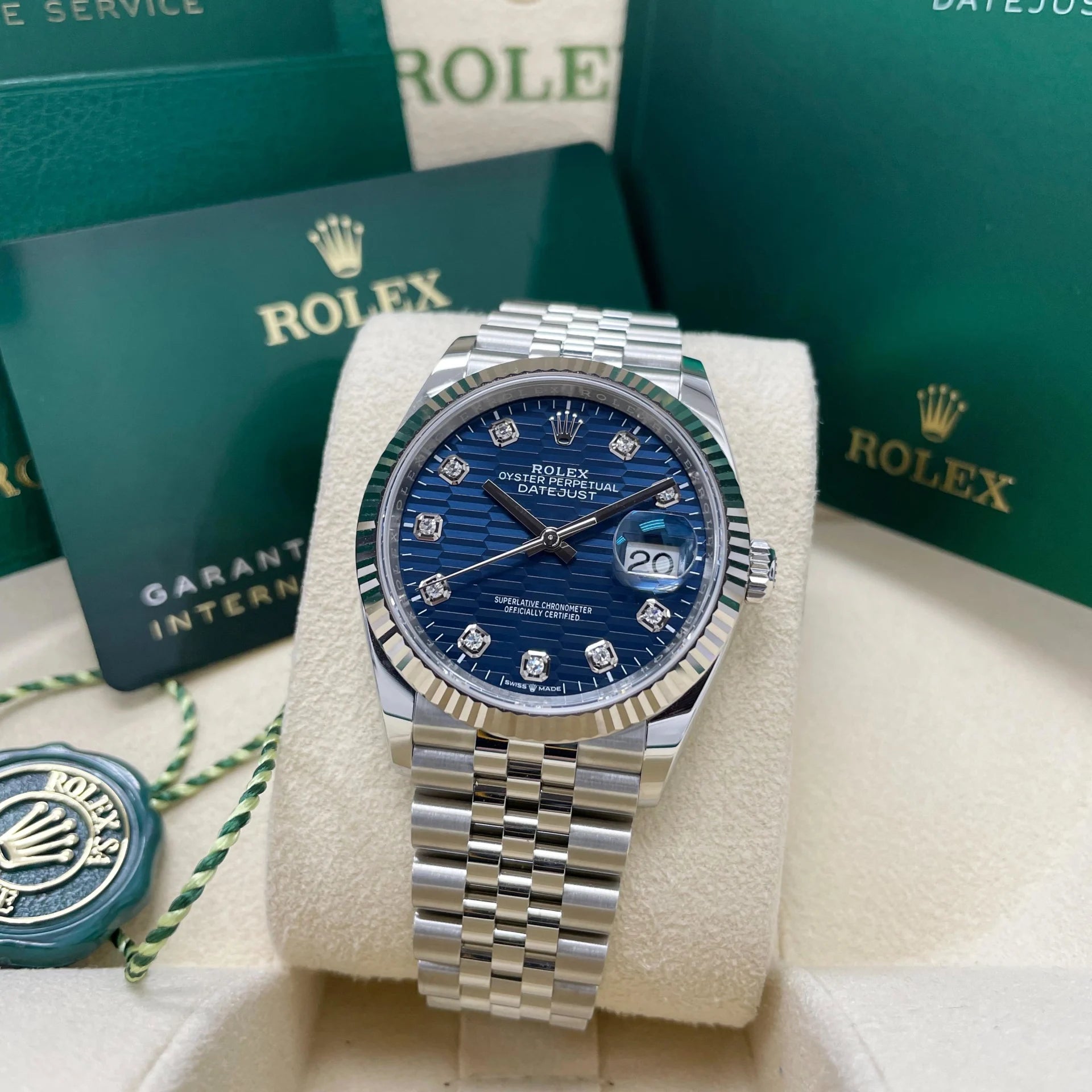 Rolex Datejust 36mm 126234 Blue Fluted Motif Diamond Dial Jubilee Bracelet Watch - Image 2