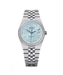 Rolex Land-Dweller 127286TBR-0001 Blue Honeycomb Dial Diamond Platinum Jubilee Bracelet 36mm