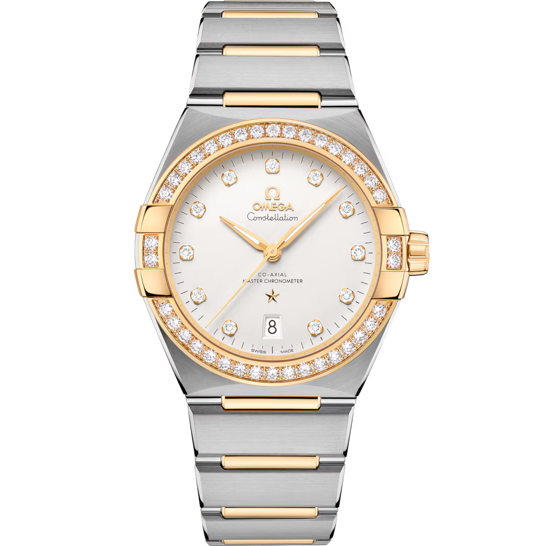 Omega Constellation 39mm Silver Dial with Diamonds Stainless Steel and Sedna�?18k Yellow Gold Bracelet 131.25.39.20.52.002