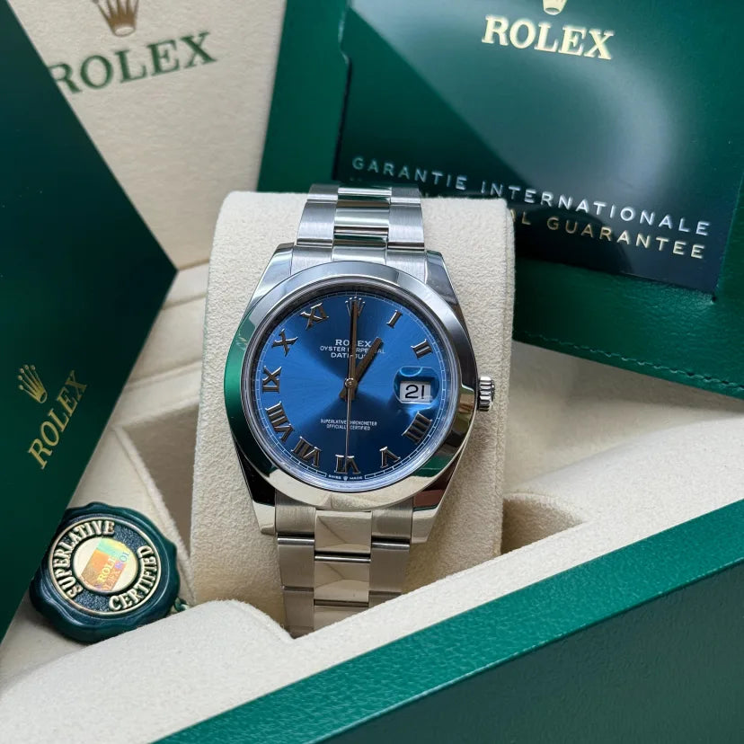 Rolex Datejust 41mm 126300 Blue Roman Oyster Stainless Steel Watch - Image 8