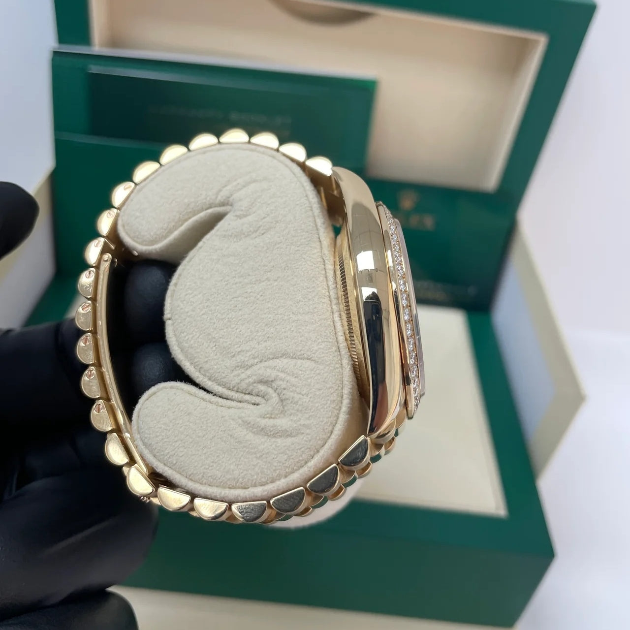Rolex Day-Date 40mm Champaign Dial and Diamond Bezel Yellow Gold President Bracelet 228348RBR-0008 - Image 2