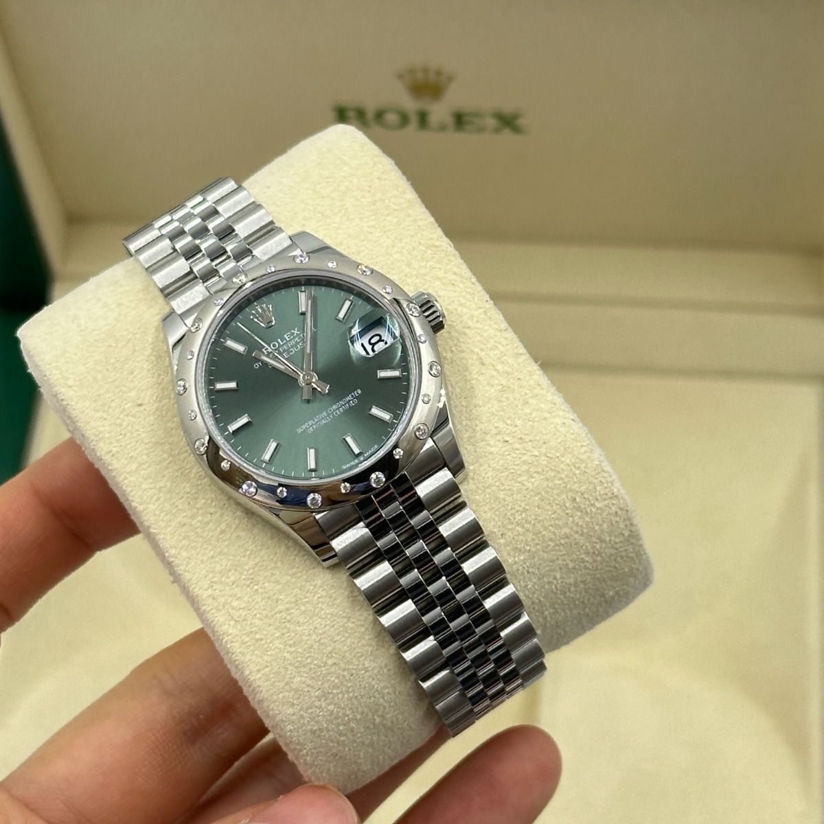 Rolex Datejust m278344-0019/0020 Mint Green Dial 31mm Domed Diamond Oyster Watch - Image 2