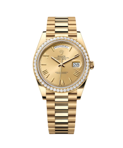 Rolex Day-Date 40mm Champagne Dial and Diamond Bezel Yellow Gold President Bracelet  228348RBR-0003