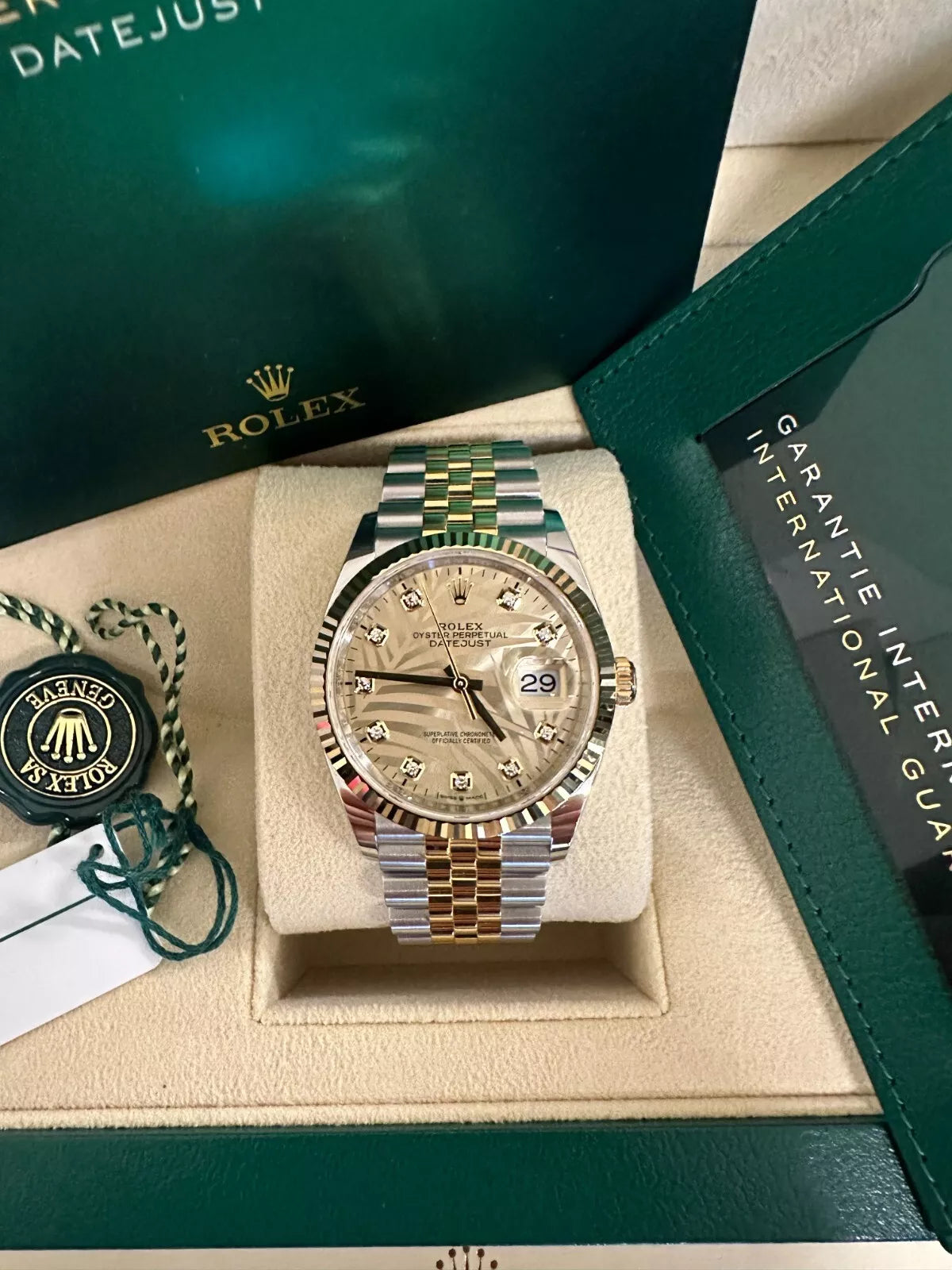 Rolex Datejust 36mm 126233 Champagne Palm Motif Diamond Dial and Jubilee Bracelet Watch - Image 3