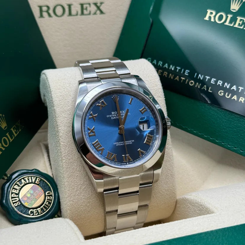 Rolex Datejust 41mm 126300 Blue Roman Oyster Stainless Steel Watch - Image 5