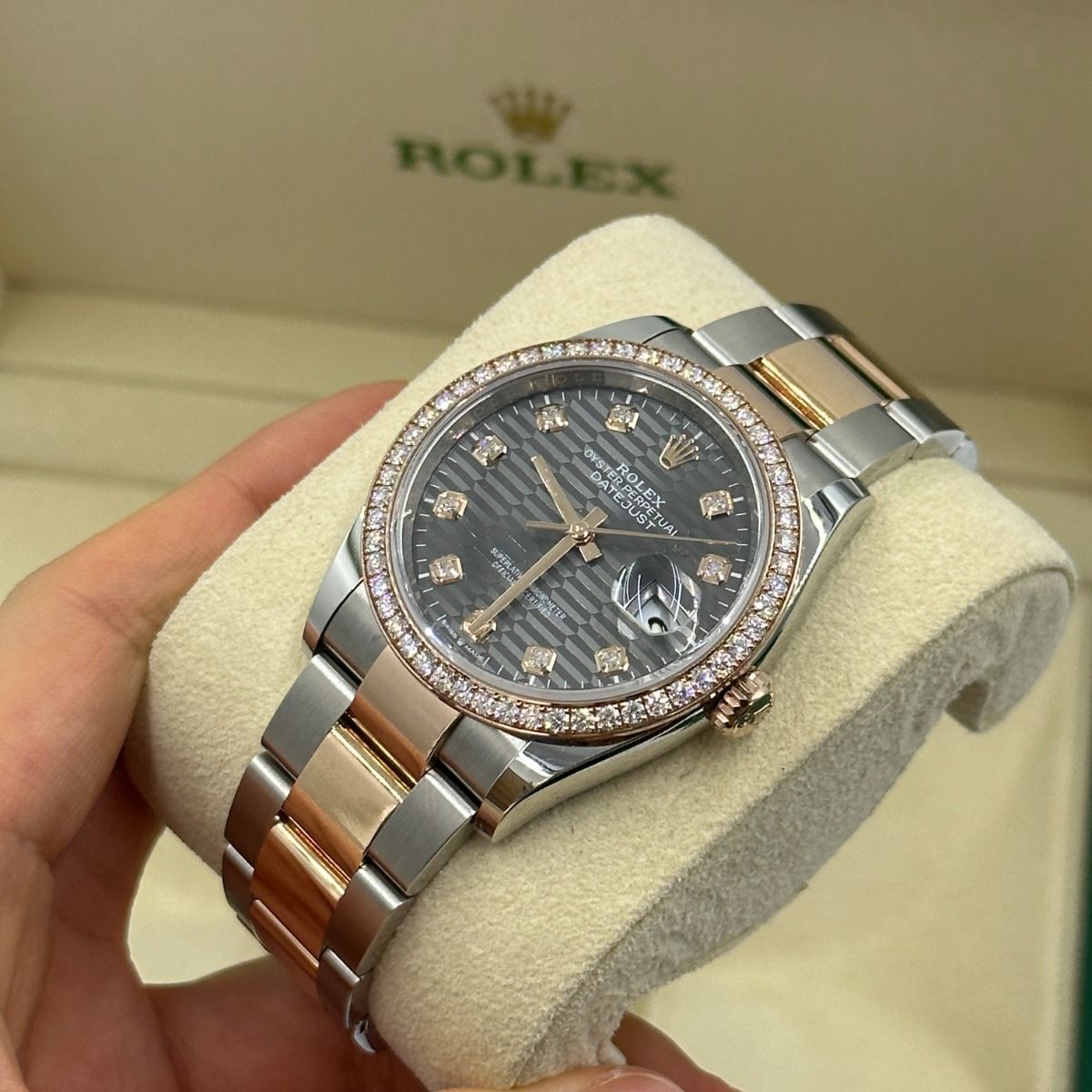 Rolex Datejust 36mm 126281 Slate Fluted Motif Diamond Dial Diamond Bezel and Oyster Bracelet - Image 16