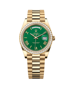 Rolex  Day-Date President 40mm Yellow Gold Green Roman Dial Diamond Bezel - 228348rbr