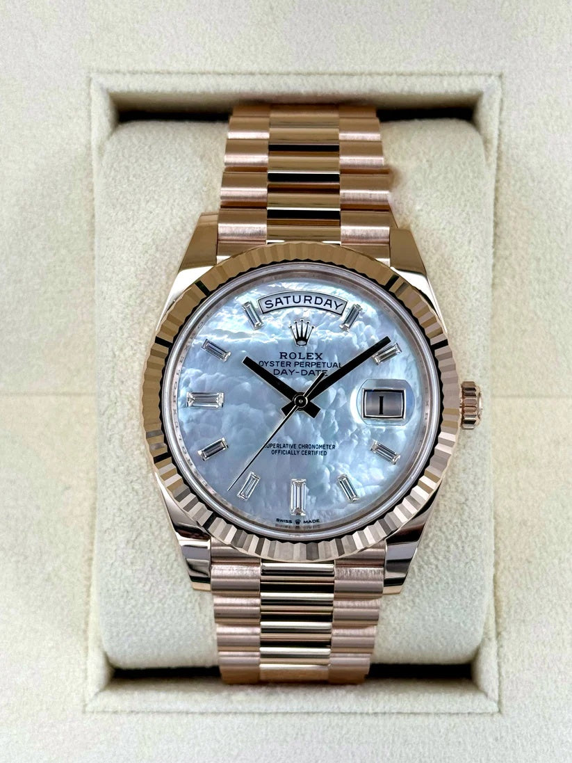 Rolex Day-Date President 40mm Everose Gold Mother of Pearl Diamond Baguette Dial - 228235 - Image 2