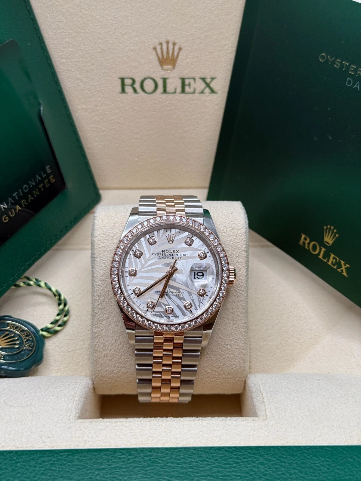 Rolex Datejust 36mm 126281 Silver Palm Motif Diamond Dial Oyster Bracelet - Image 3