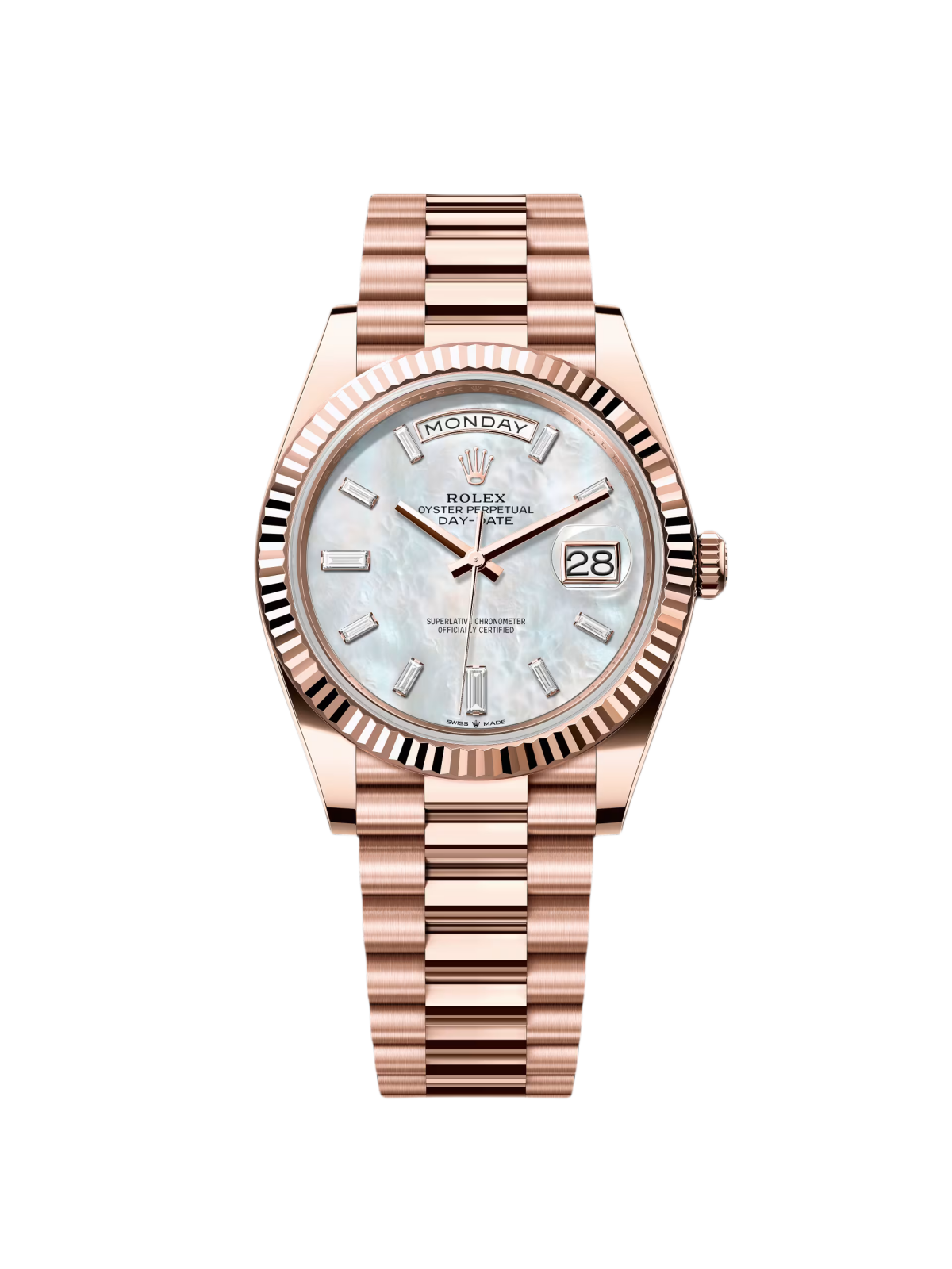 Rolex Day-Date President 40mm Everose Gold Mother of Pearl Diamond Baguette Dial - 228235