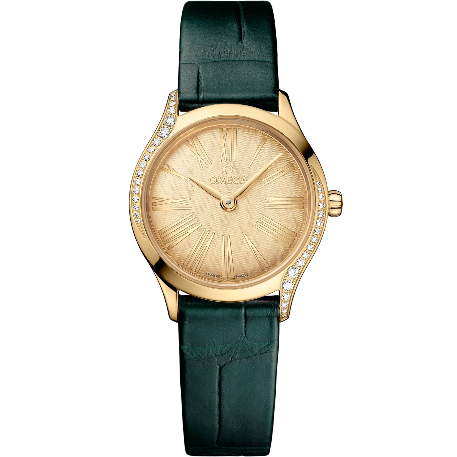 Omega De Ville Mini Trésor 26mm Yellow Dial with Diamonds Moonshine�?18k Gold Leather Strap 428.58.26.60.99.001