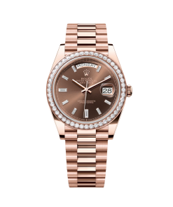 Rolex  Day-Date 40mm Chocolate Baguette Diamond Dial Diamond Bezel Dial Watch 228345RBR