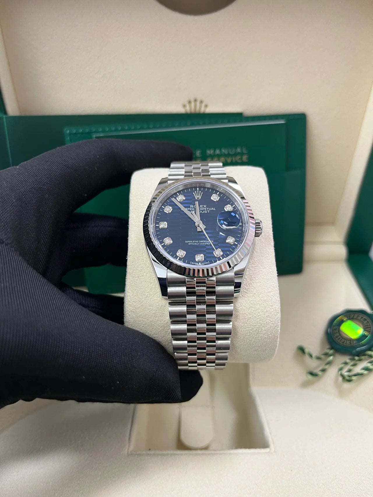 Rolex Datejust 36mm 126234 Blue Fluted Motif Diamond Dial Jubilee Bracelet Watch - Image 11