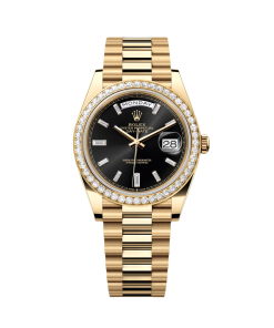 Rolex Day-Date 40mm Black Diamond Dial and Diamond Bezel Yellow Gold President Bracelet  228348RBR-0001