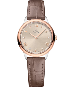 Omega De Ville Prestige Quartz 27.5mm Linen Diamond Dial Taupe Leather Strap Women's Watch 434.23.28.60.59.001