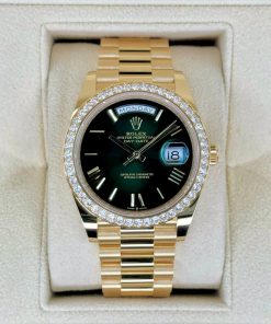 Alternative view of Rolex Day-Date President 40mm Yellow Gold Green Ombre Dial Diamond Bezel - 228348rbr
