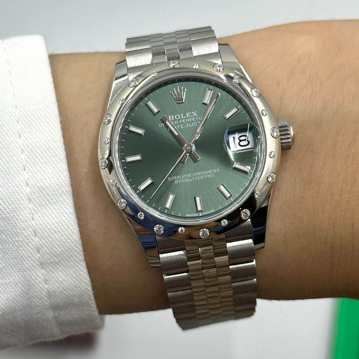 Rolex Datejust m278344-0019/0020 Mint Green Dial 31mm Domed Diamond Oyster Watch - Image 9