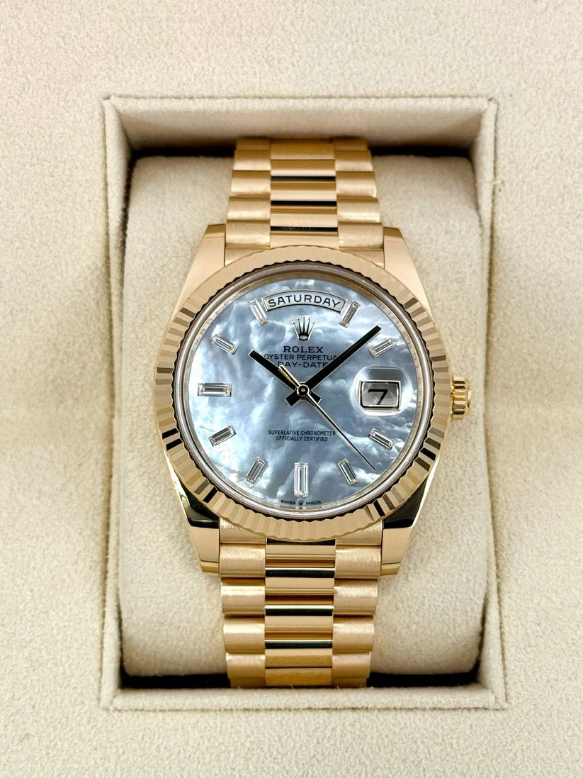 Rolex Day-Date 40mm Yellow Gold President Mother of Pearl Diamond Baguette Dial - 228238 - Image 2