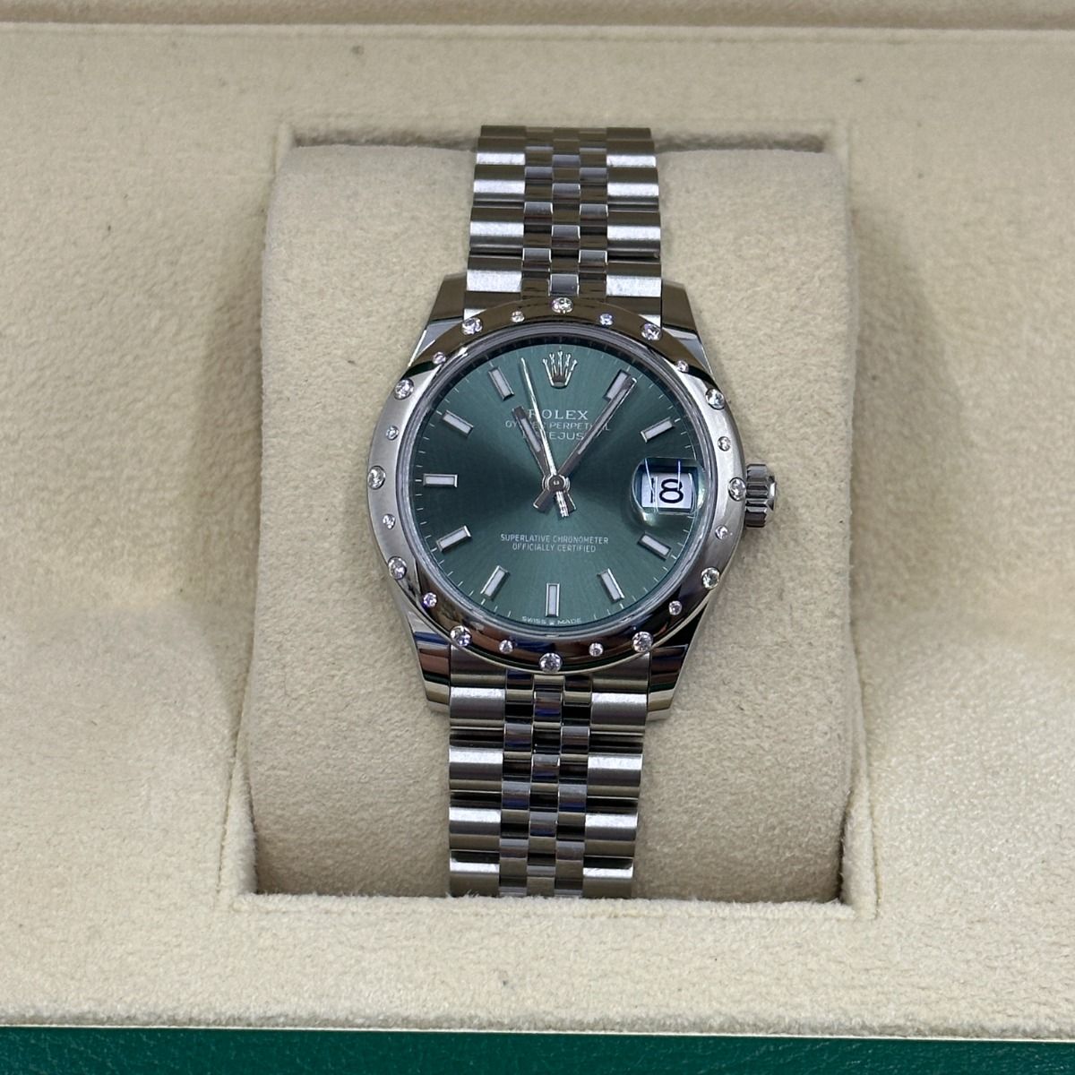 Rolex Datejust m278344-0019/0020 Mint Green Dial 31mm Domed Diamond Oyster Watch - Image 5