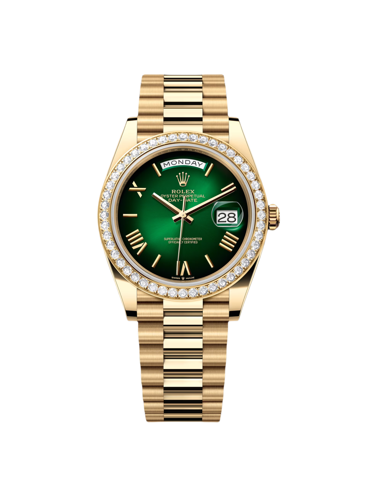 Rolex Day-Date President 40mm Yellow Gold Green Ombre Dial Diamond Bezel - 228348rbr