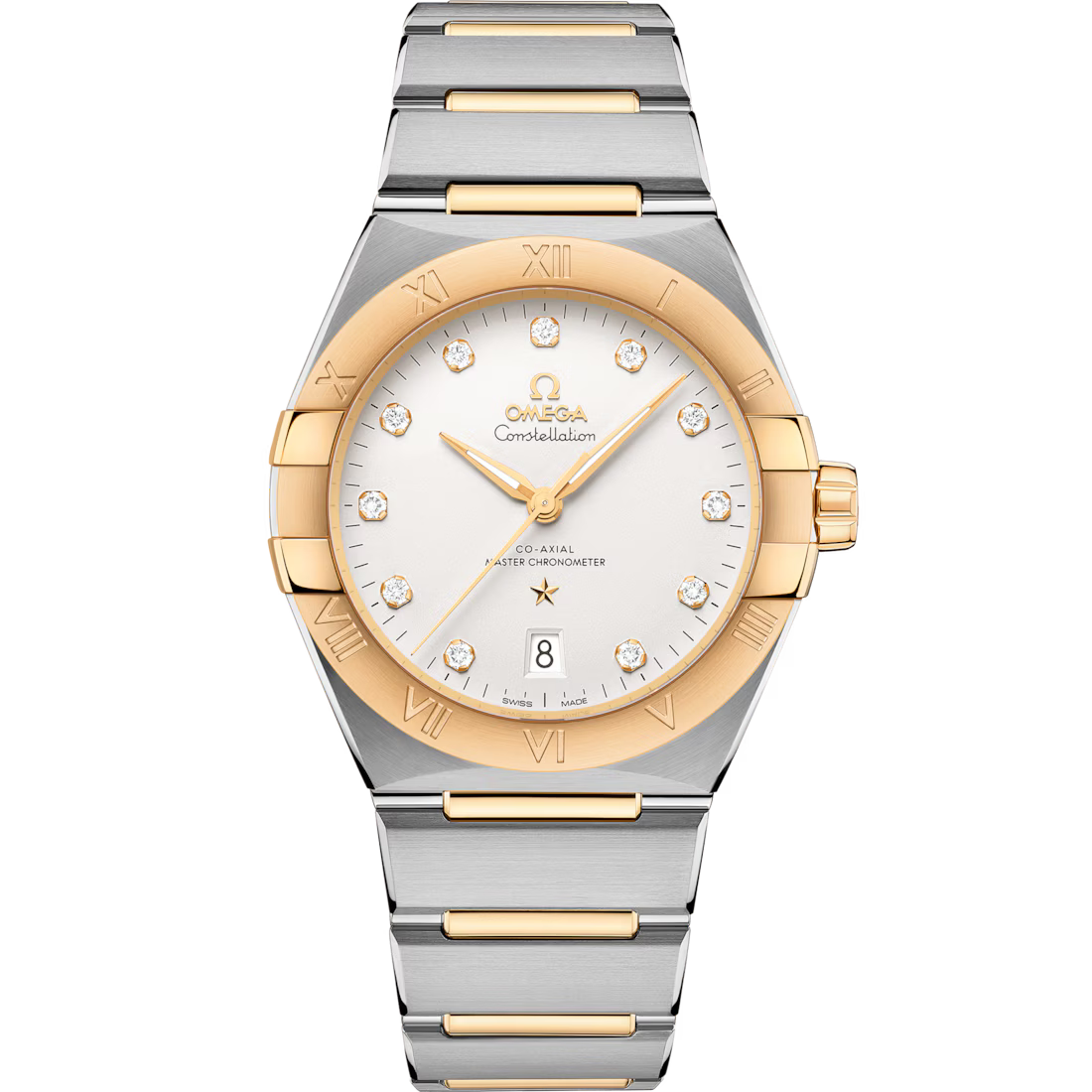 Omega Constellation 39mm Silver Dial with Diamonds Stainless Steel and Sedna�?18k Yellow Gold Bracelet 131.20.39.20.52.002