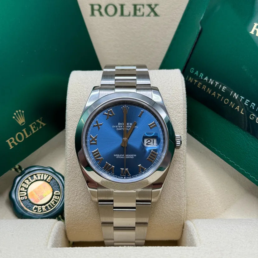 Rolex Datejust 41mm 126300 Blue Roman Oyster Stainless Steel Watch - Image 3