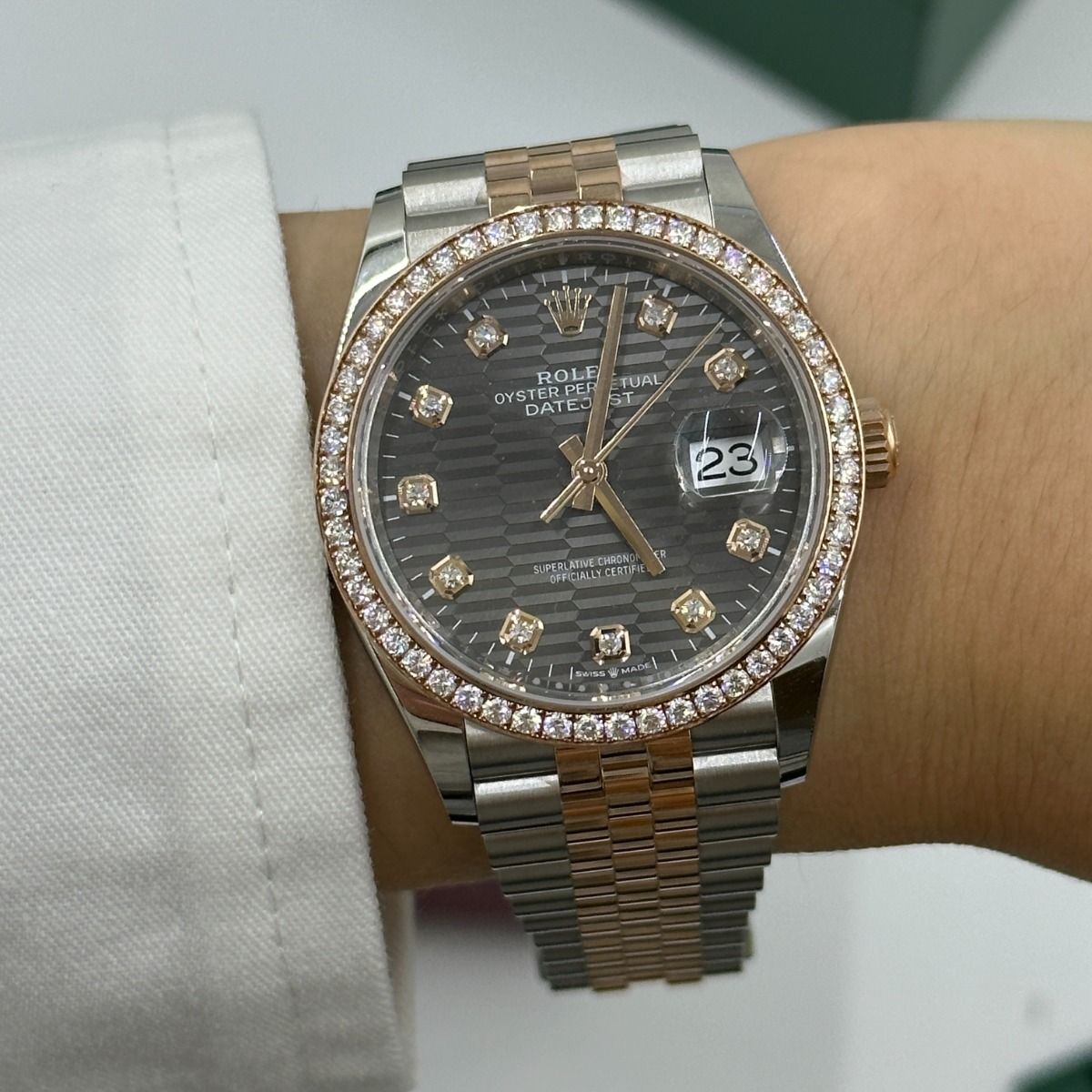 Rolex Datejust 36mm 126281 Slate Fluted Motif Diamond Dial Diamond Bezel and Oyster Bracelet - Image 17