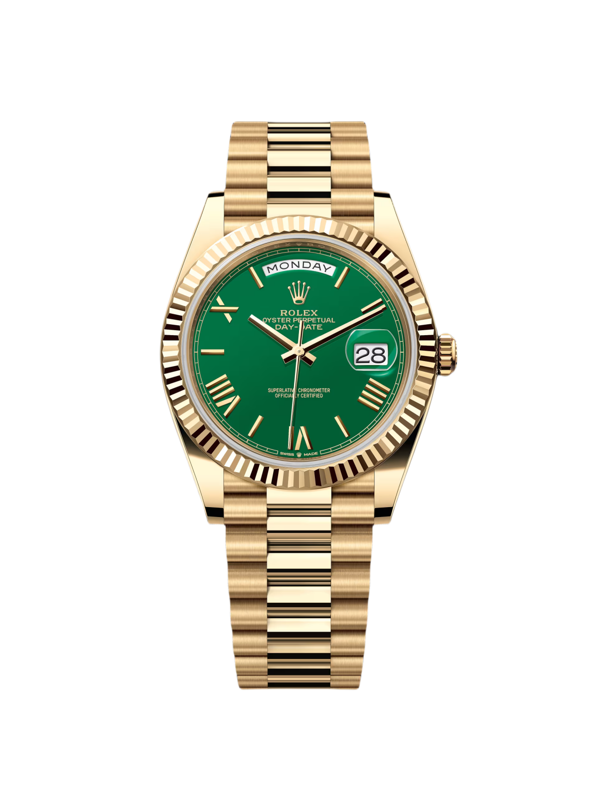 Rolex Day-Date President 40mm Yellow Gold Green Roman Money Dial - 228238