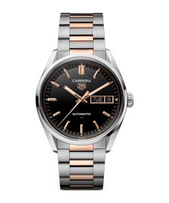 TAG Heuer Carrera Day-Date 41mm Mens Watch Black Rose Gold WDA2111.BD0001