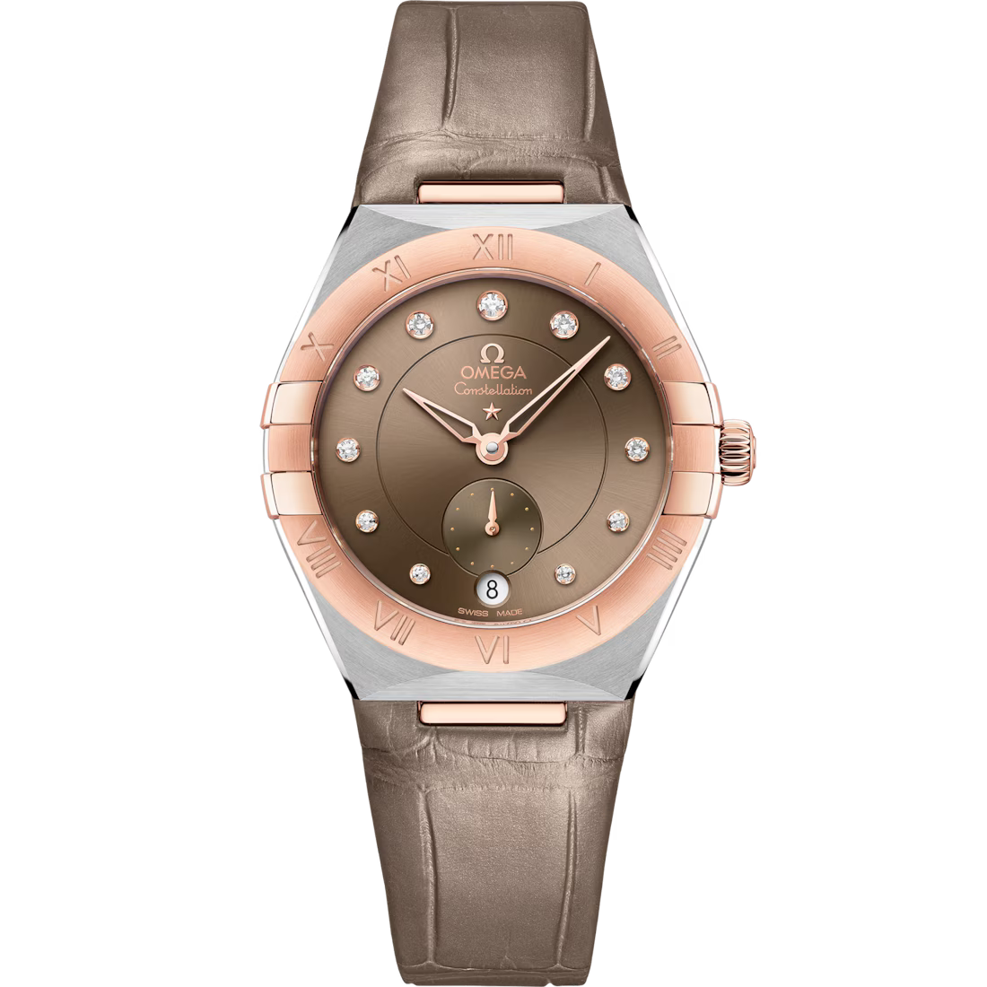 Omega Constellation 34mm Brown Dial with Diamonds Stainless Steel Sedna�?18k Rose Gold Strap 131.23.34.20.63.001