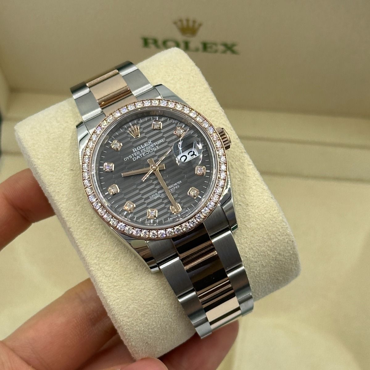 Rolex Datejust 36mm 126281 Slate Fluted Motif Diamond Dial Diamond Bezel and Oyster Bracelet - Image 15