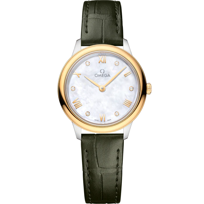 Omega De Ville Prestige 27.5 mm White Dial with Diamonds Stainless Steel and 18k Yellow Gold Strap 434.23.28.60.55.001