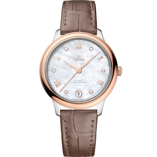 Omega De Ville Prestige 34 mm White Dial with Diamonds Stainless Steel and Sedna�?18k Rose Gold Strap 434.23.34.20.55.001
